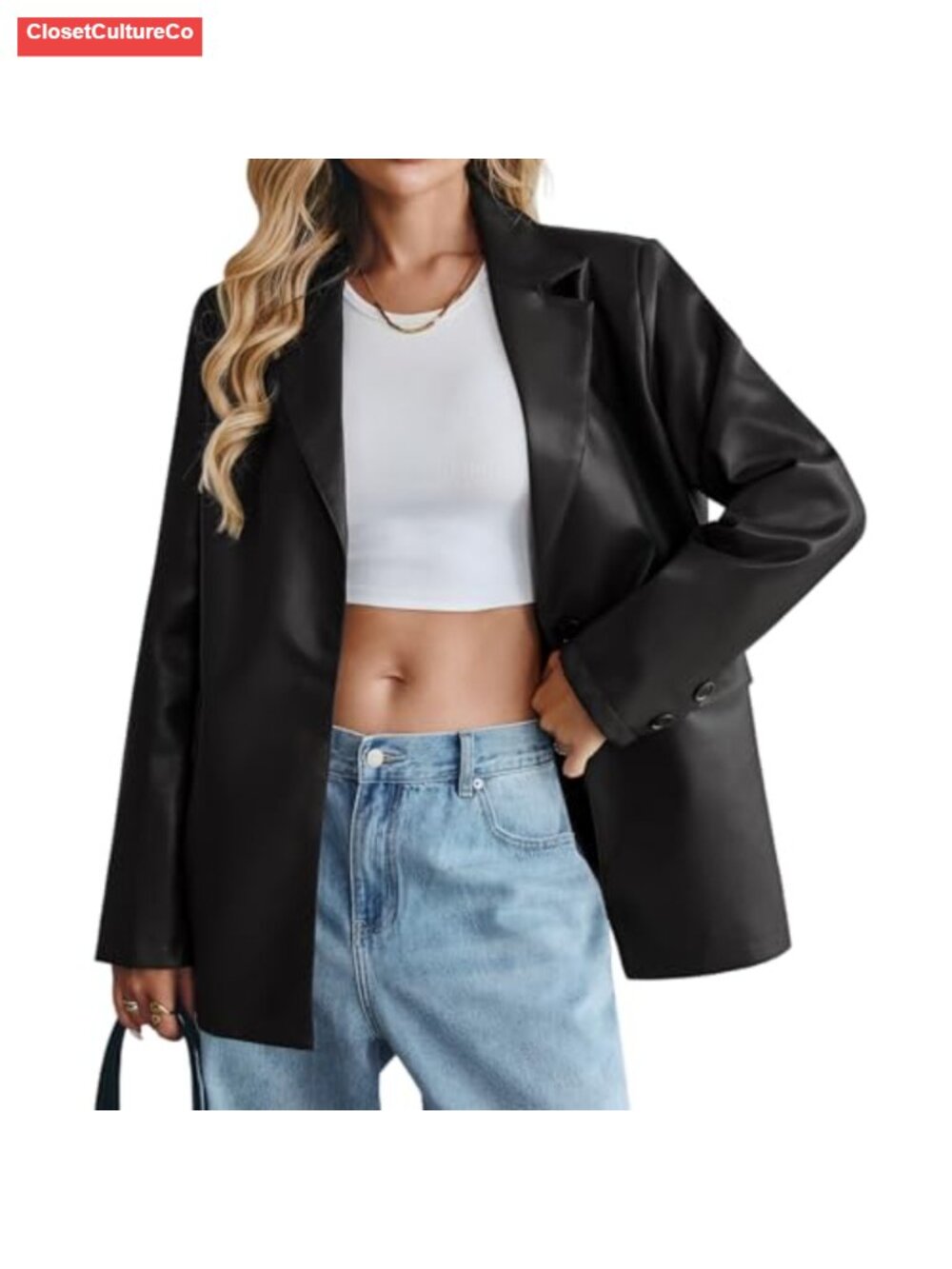 Faux Leather Blazer Oversized Bomber Winter Coat Button Down Fall Jackets with
